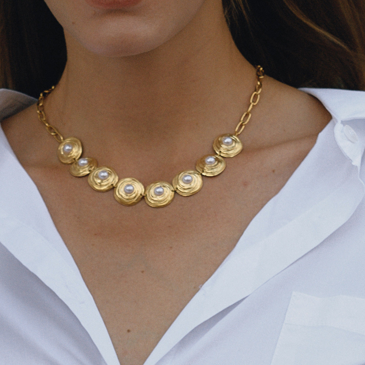 Collar de luna, estrella, nube y universo minimalista con perlas y cadena de acero inoxidable para mujer