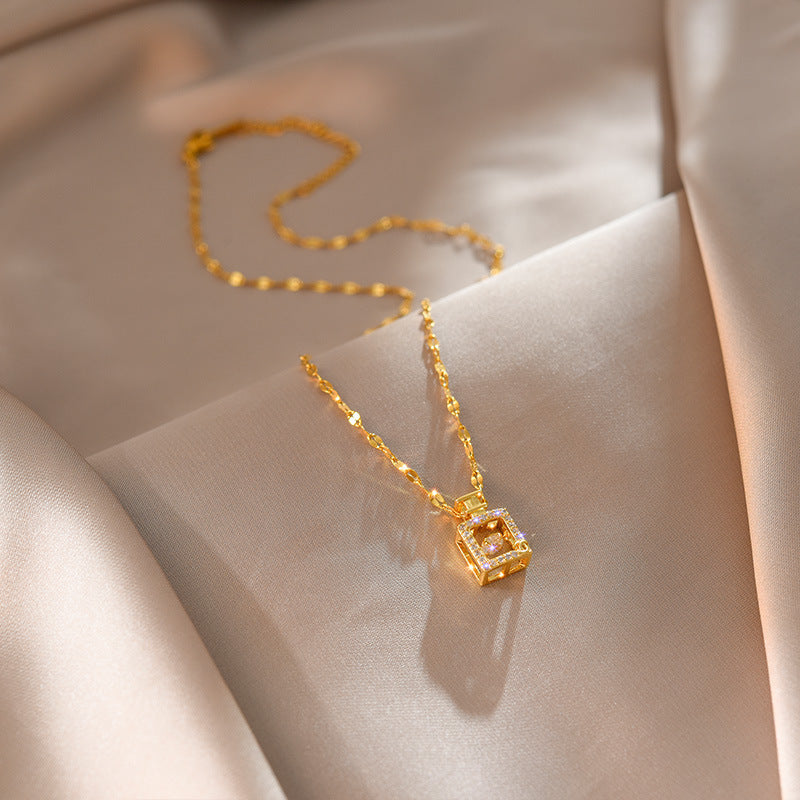 Collana Originale da Donna con Catena a Serpente in Acciaio al Titanio Geometrico e Intarsi in Strass