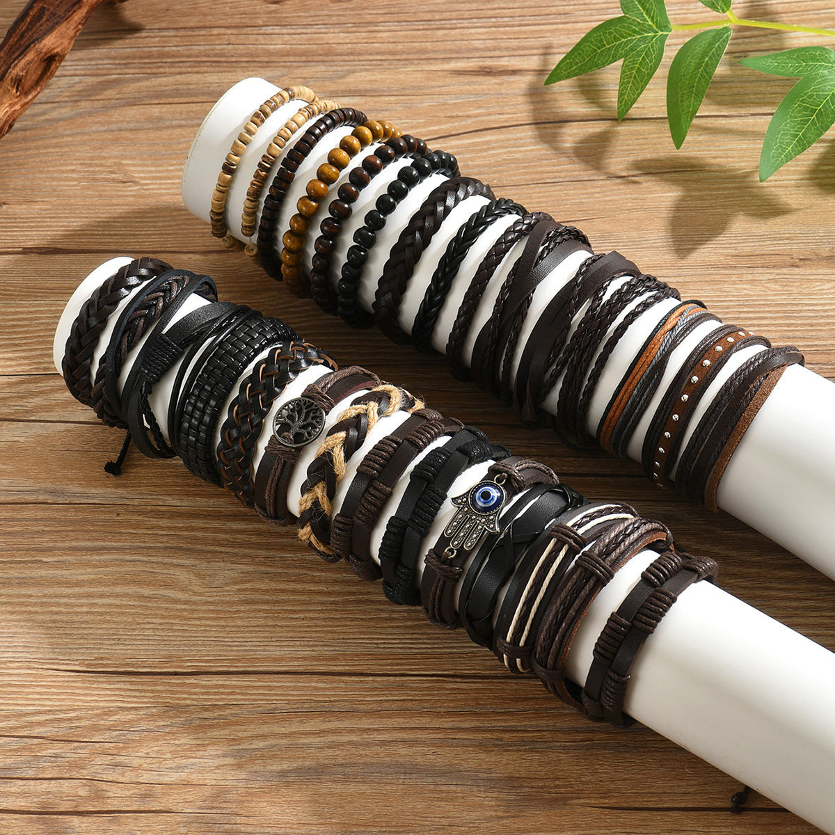 Vintage Bohemian Geometric Braided Leather Bracelet Set for Men and Women Minimalist Hand Jewelry