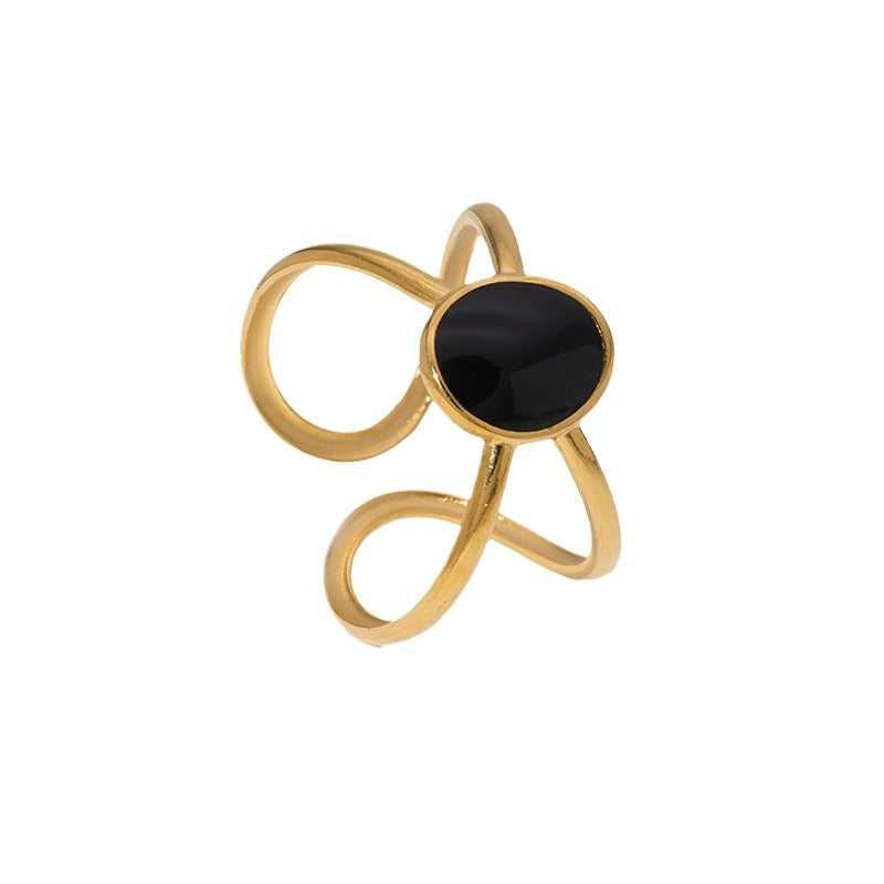 Minimalist Geometric Oval Line Design 18K Gold Plated Stainless Steel Ring for Women