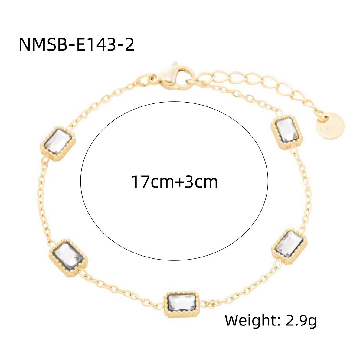 Bracciale da donna in acciaio al titanio placcato oro 18K con strass colorati a forma geometrica, alla moda
