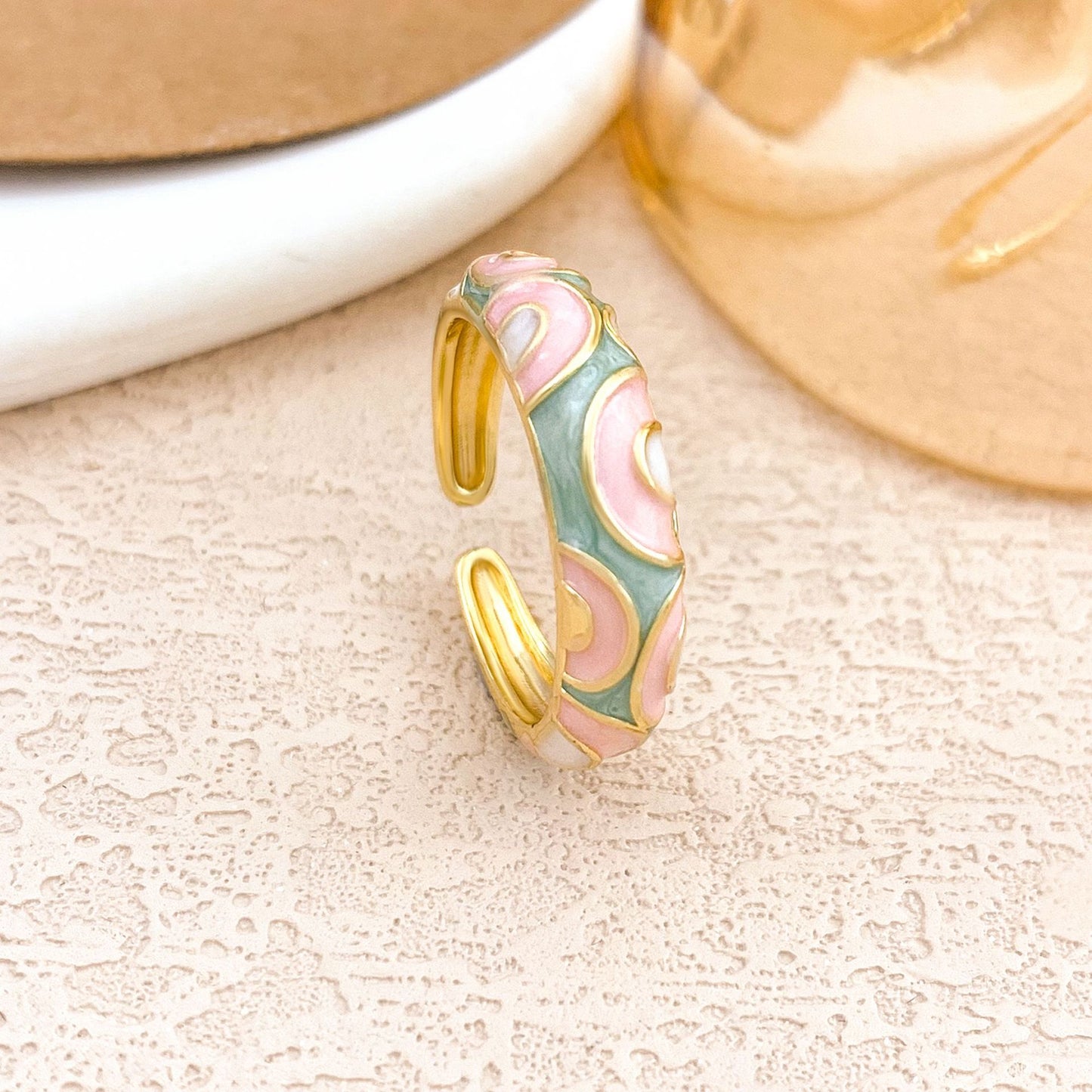 Anello in Lega Placcata Smaltata Etnica Vintage da Donna
