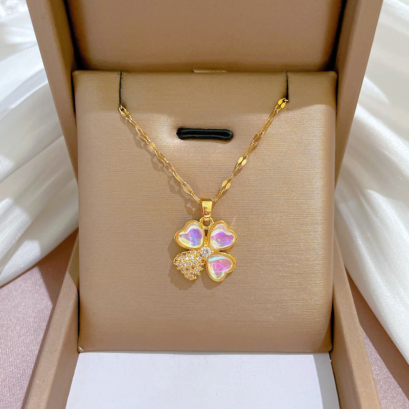 Collar con colgante de luna geométrica para mujer en acero de titanio con acabado chapado, elegante cadena de clavícula para bodas y fiestas