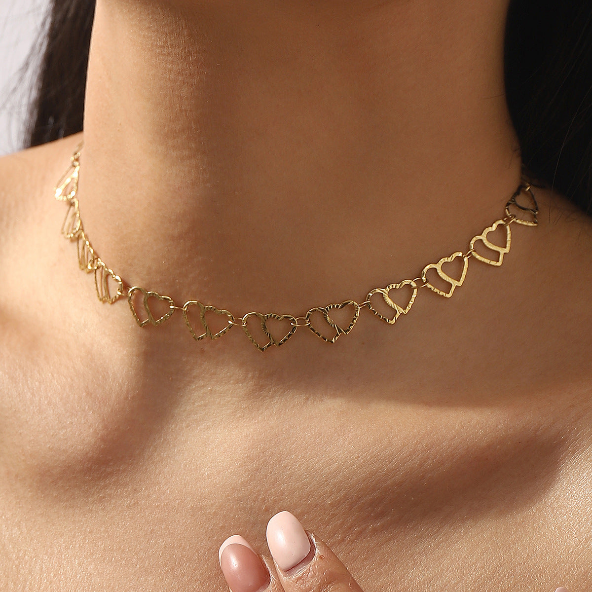 Minimalist Hollow Heart Pendant Necklace in Stainless Steel with Plated Finish for Women