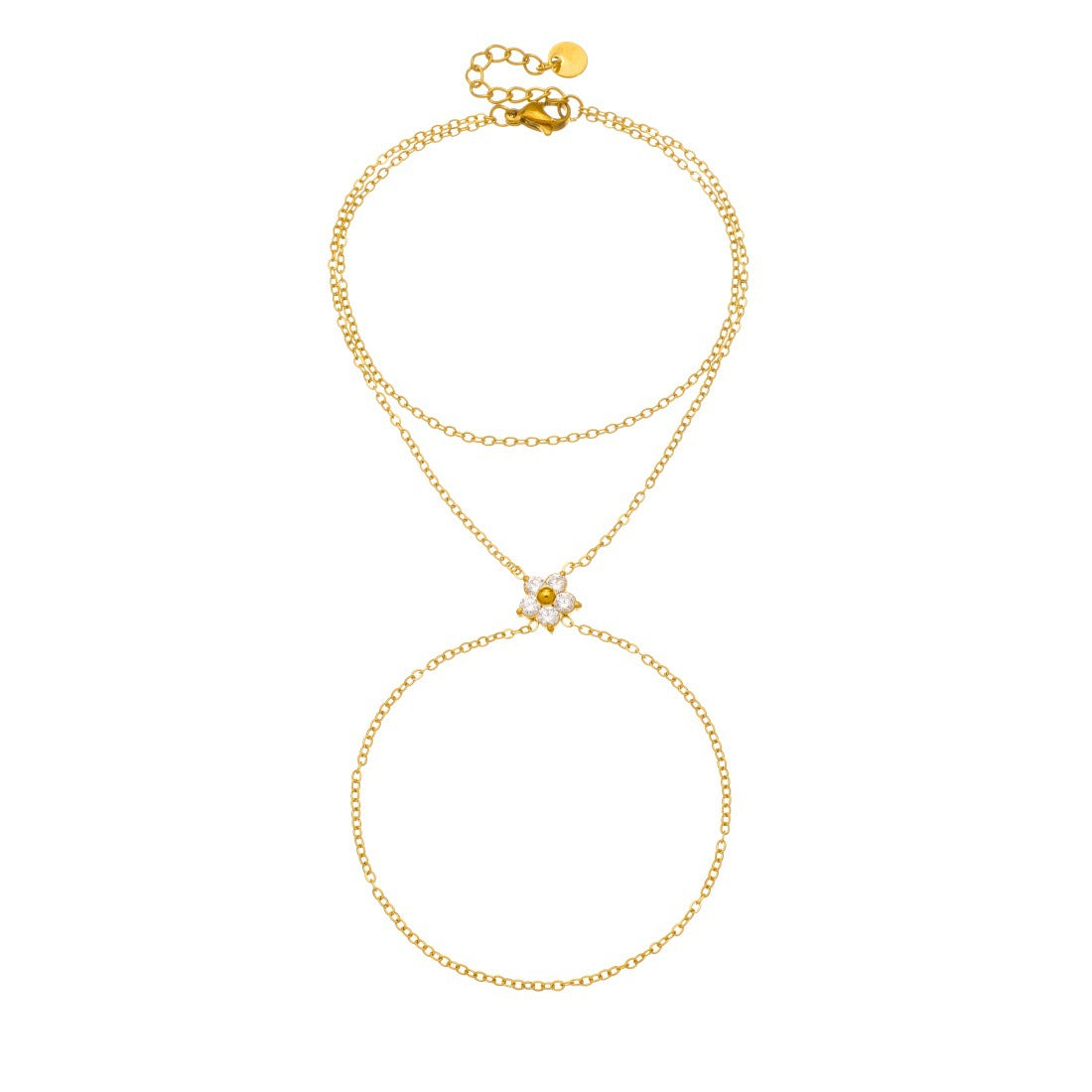 Minimalist Gold Plated Stainless Steel Floral Rhinestone Chain Bracelet for Women