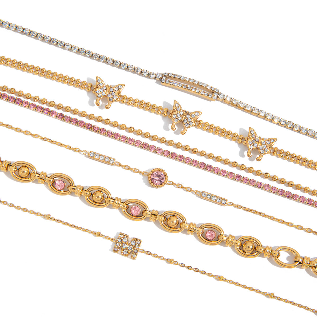 Bracciale da donna placcato in acciaio inossidabile a farfalla geometrica con accenti di strass, gioielli di lusso