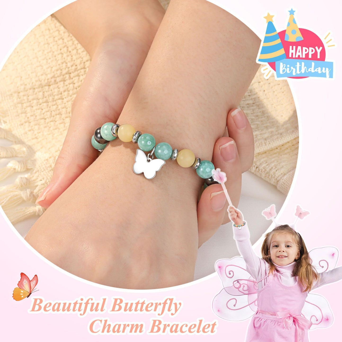 Natural Stone Zebra Print Heart Butterfly Handmade Bracelet for Women