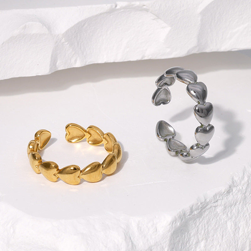 Sweet Minimalist Heart-Shaped Titanium Steel Adjustable Ring for Women with Plated Finish