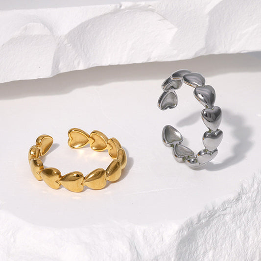 Sweet Minimalist Heart-Shaped Titanium Steel Adjustable Ring for Women with Plated Finish
