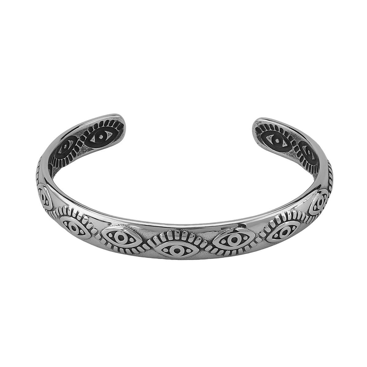 Pulsera de acero inoxidable para mujer con grabado geométrico de ojo, estilo vintage francés y baño de oro de 14 quilates