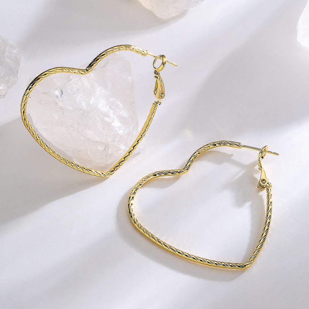 Minimalist Heart-Shaped Copper Earrings with Real Gold Plating for Women