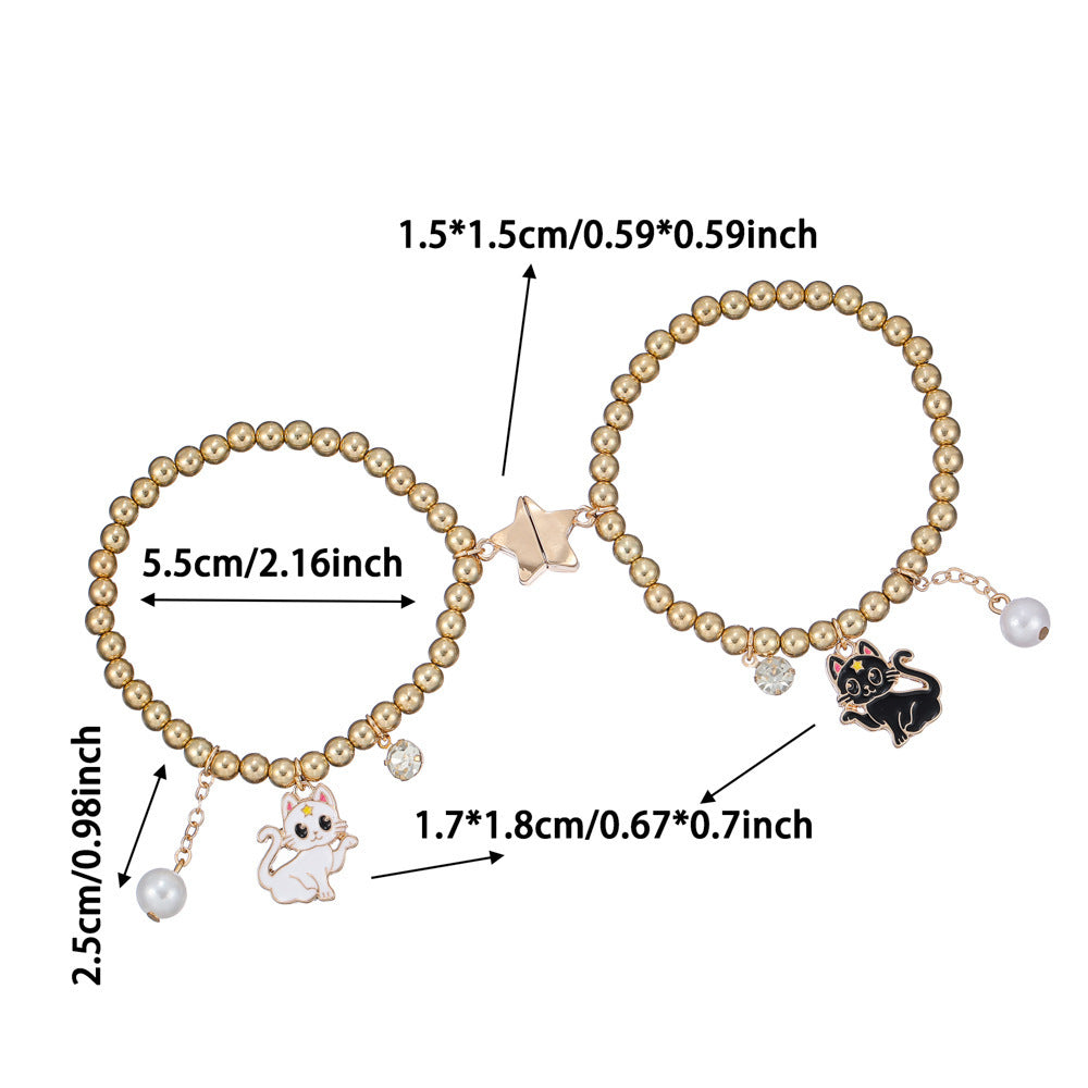Cartoon Cat-Shaped Resin Bracelet for Girls Children's Animal-Themed Jewelry with Alloy-Inlaid Artificial Gemstones