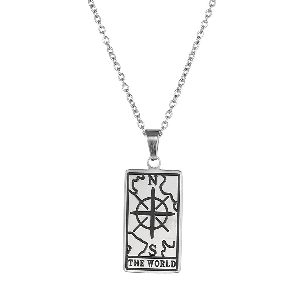 Minimalist Geometric Drip Oil Plated Titanium Steel Tarot Pendant Necklace with Cable Chain