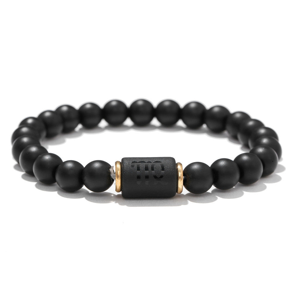 Matte Black Agate Geometric Beaded Bracelet for Men and Women