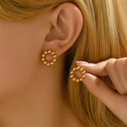 Sweet Fresh Minimalist Geometric Stud Earrings for Women in Copper with 18K Gold Plating