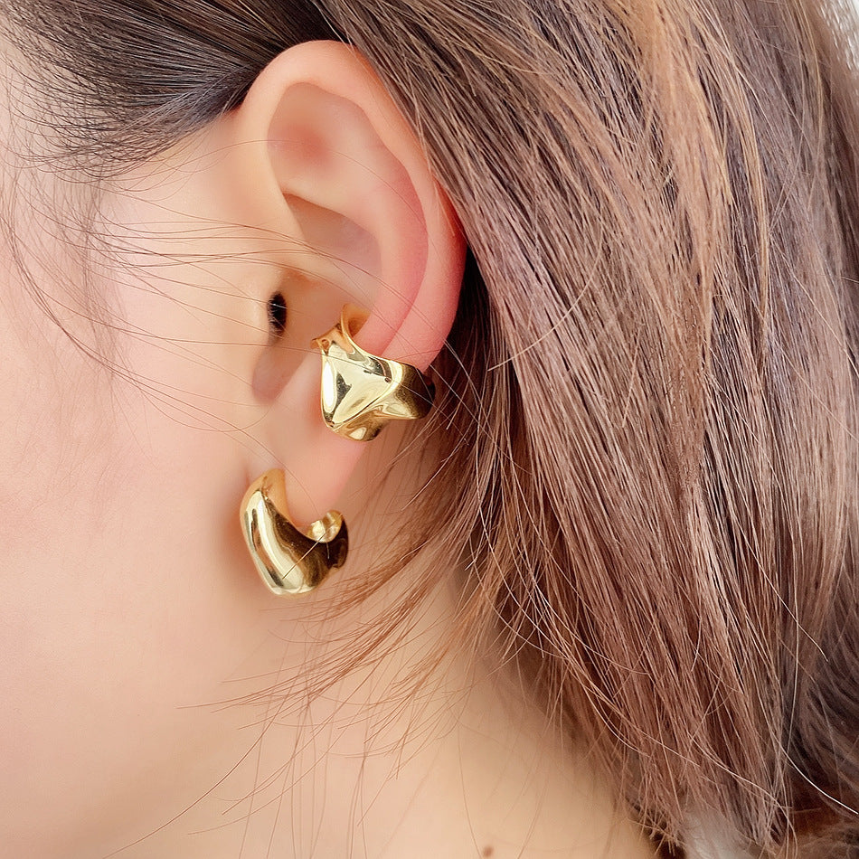 Minimalist 925 Sterling Silver Geometric Triangle Plated Ear Clip for Women with Textured Irregular Surface