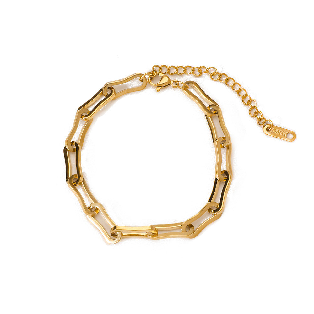 Punk Style Adjustable U-Shaped Geometric Bracelet for Women and Men Made of 316 Stainless Steel with 18K Gold Plating