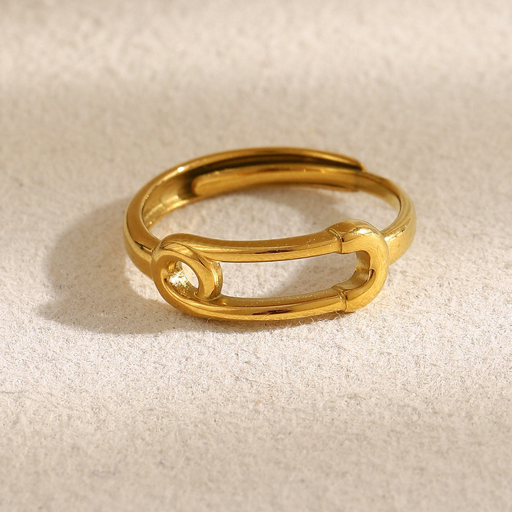 Minimalist Geometric Stainless Steel Ring with 18K Gold Plating for Women