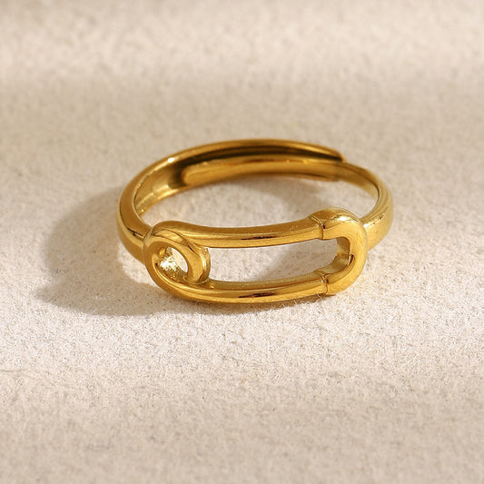 Anillo minimalista geométrico de acero inoxidable con baño de oro de 18 quilates para mujer