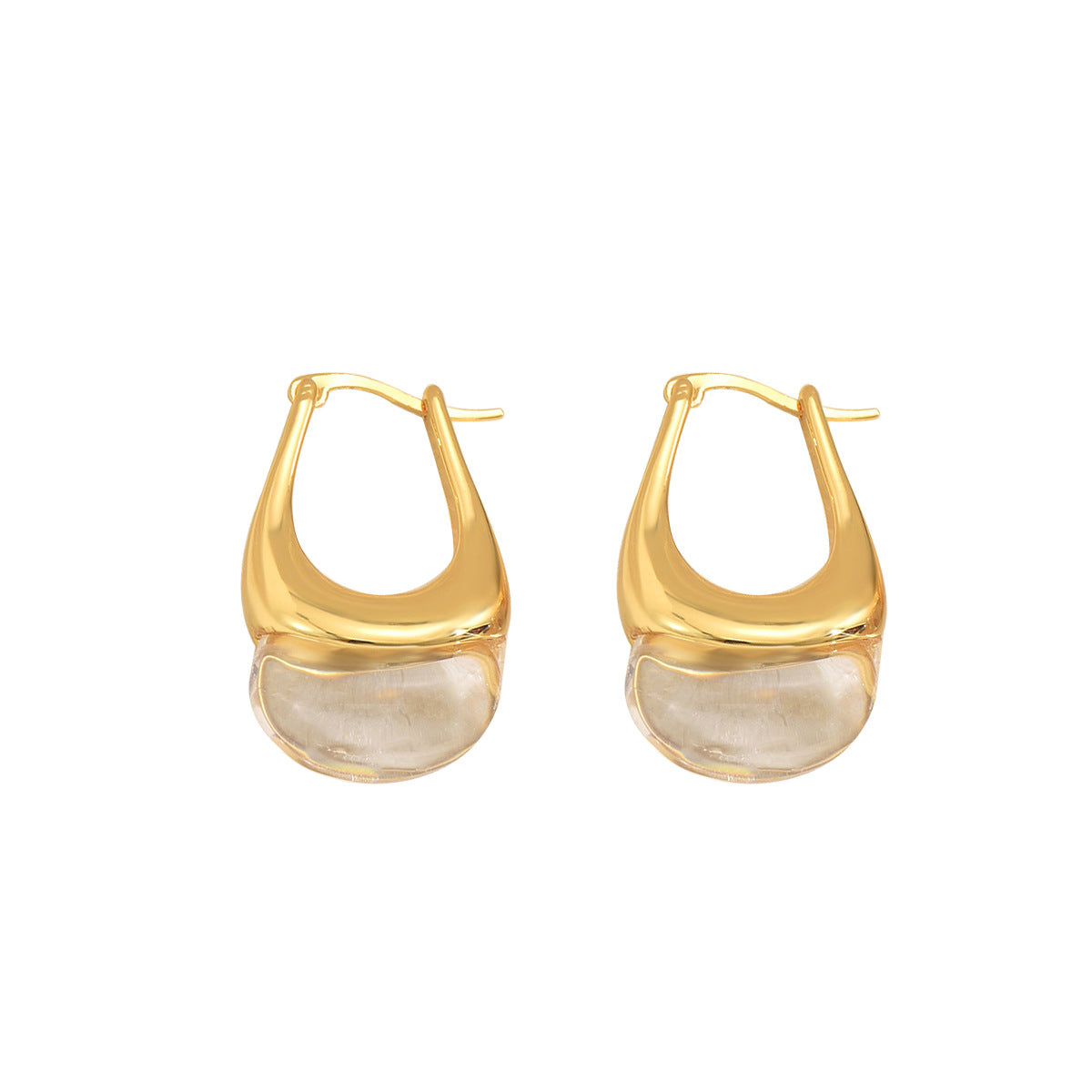 Orecchini Geometrici Minimalisti da Donna con Intarsio Placcato Oro e Accenti in Resina Trasparente, Perni Ipoallergenici in Acciaio Inossidabile