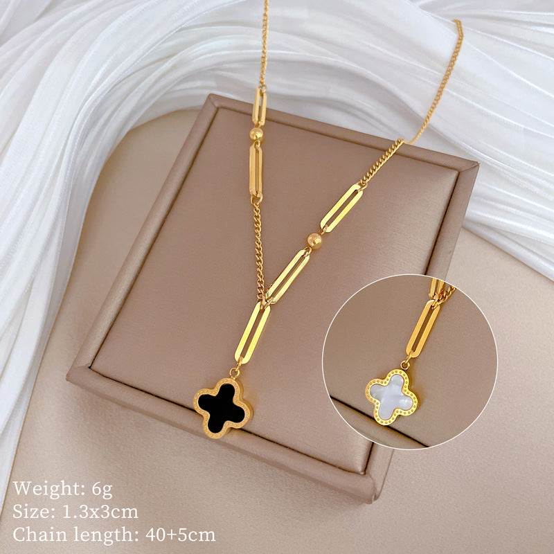 Minimalist Titanium Steel Geometric Lucky Clover Necklace for Unisex Collar Chain