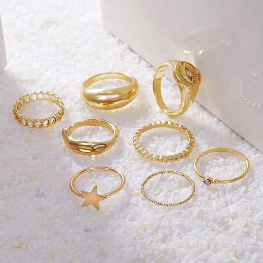 Geometric Round Plated Alloy Ring Set for Women