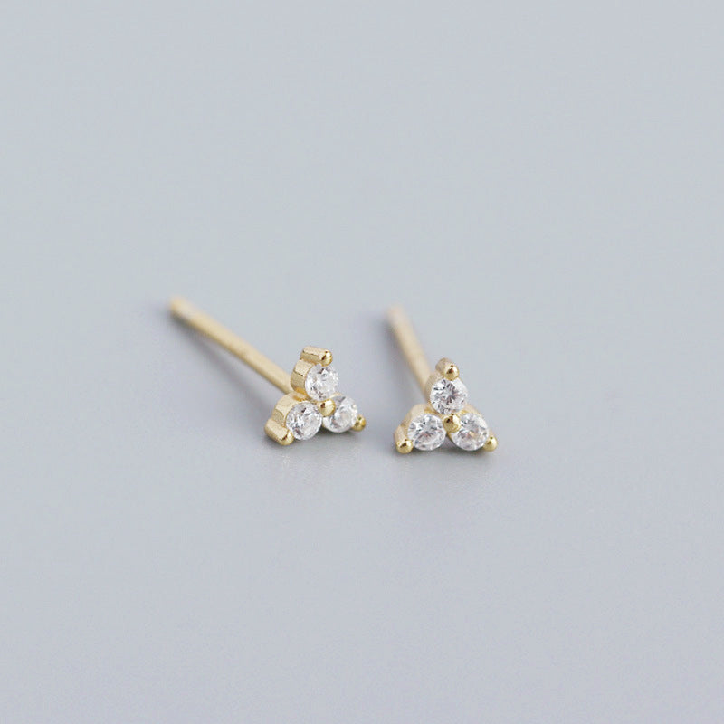 Minimalist Elegant 925 Sterling Silver Inlaid Diamond Plant Stud Earrings