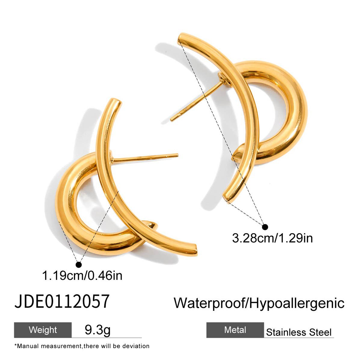 Minimalist Geometric Letter C Two-Tone Plated Stainless Steel Stud Earrings for Women