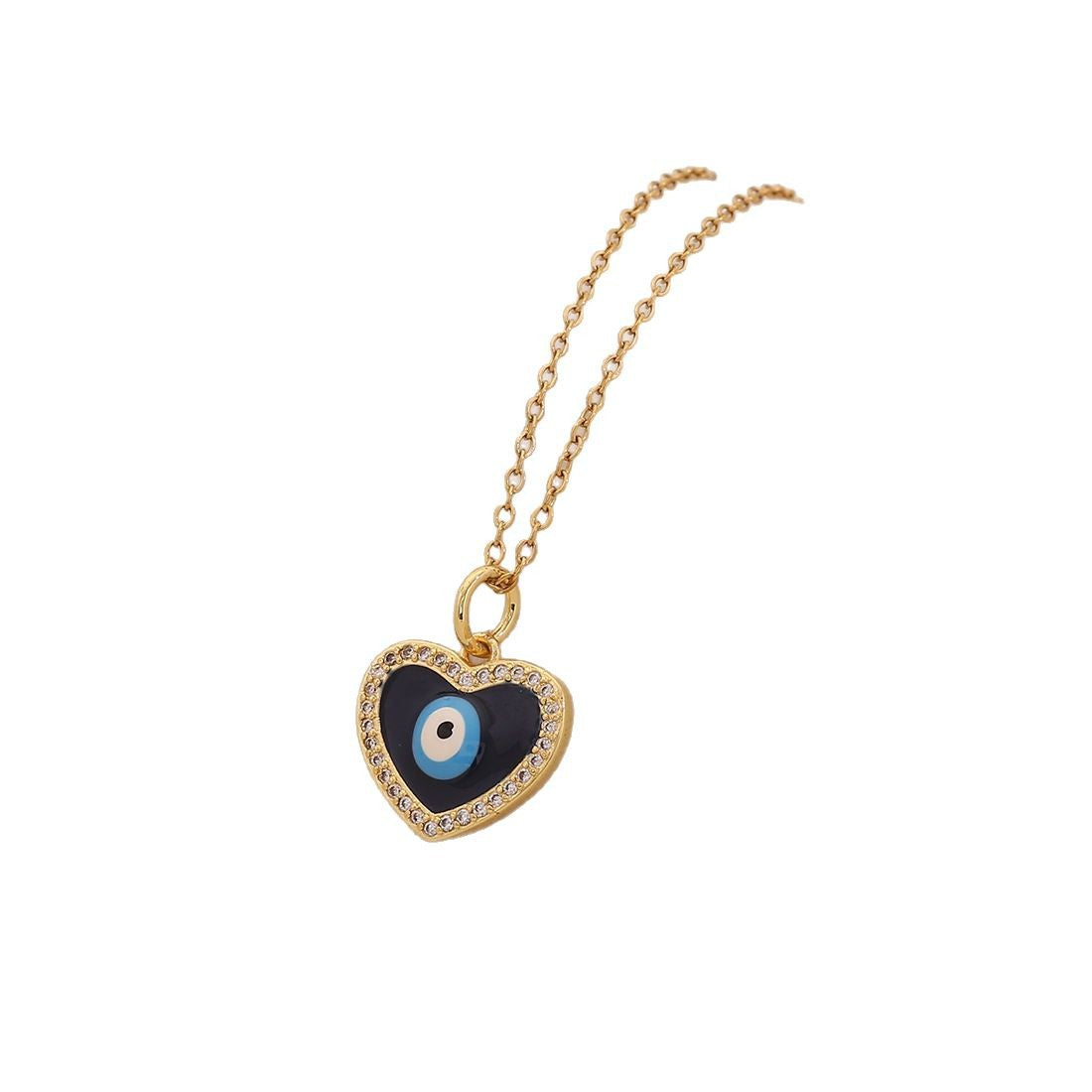 Collana con Ciondolo Cuore Occhio Smaltato Personalizzato in Acciaio Inossidabile con Catena a O da Donna