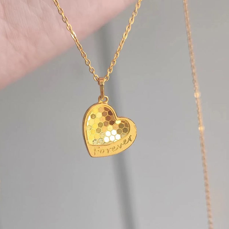 Elegant Fish Scale Heart Pendant Necklace for Women Titanium Steel Plated Snake Chain with Geometric and Totem Design