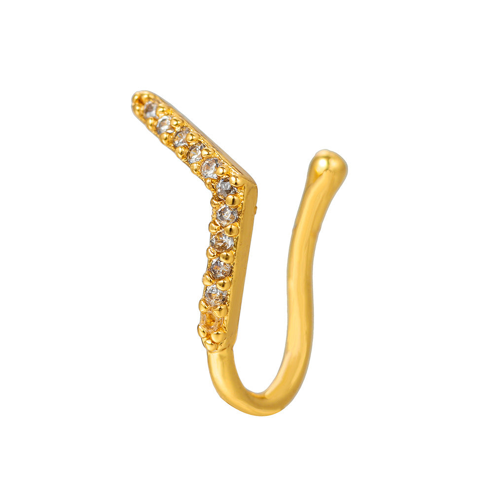 Minimalist Star Geometric Brass Cubic Zirconia Fake Nose Ring for Women