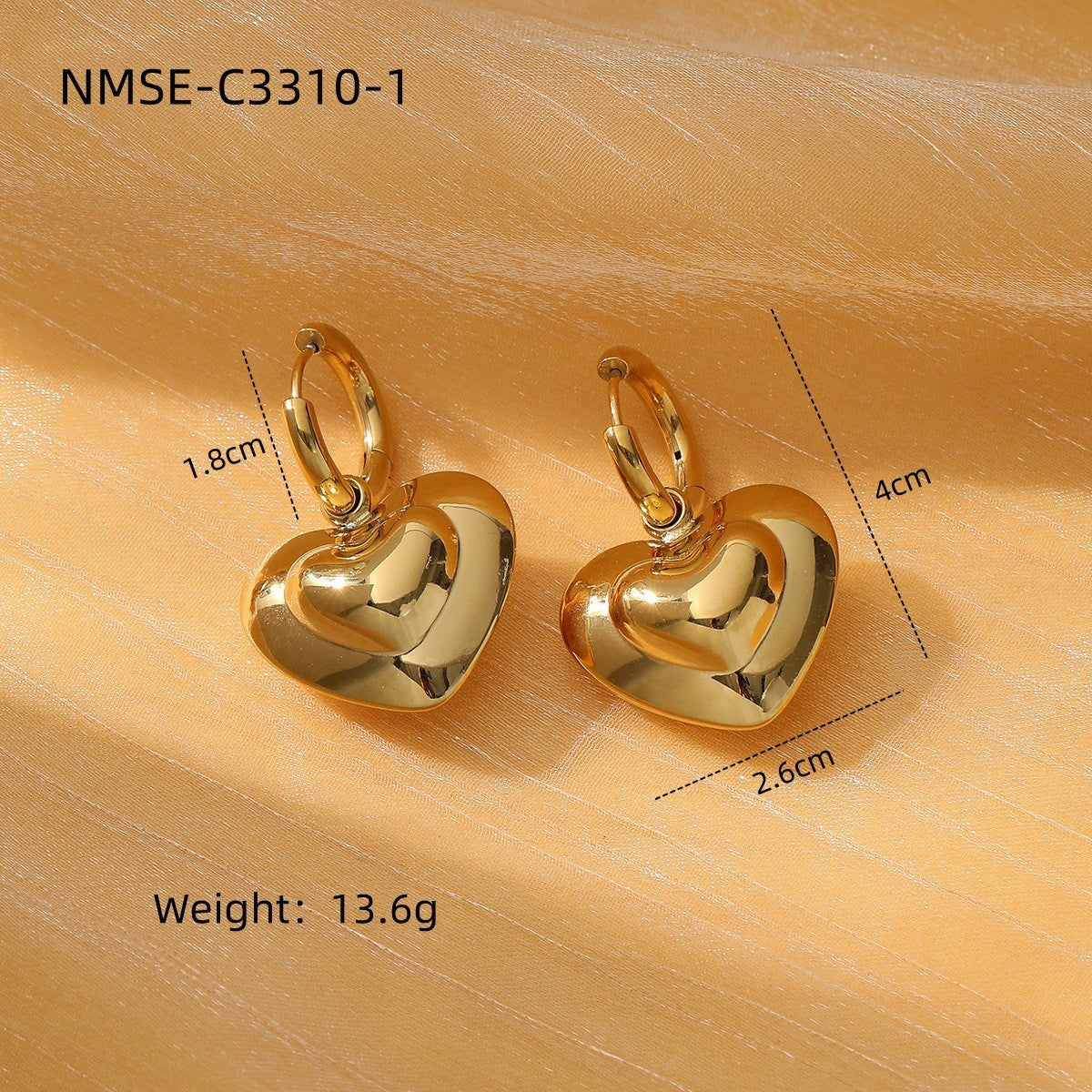 Orecchini in Acciaio Inossidabile a Cuore, Stile Francese, Placcati Oro 18K, da Donna