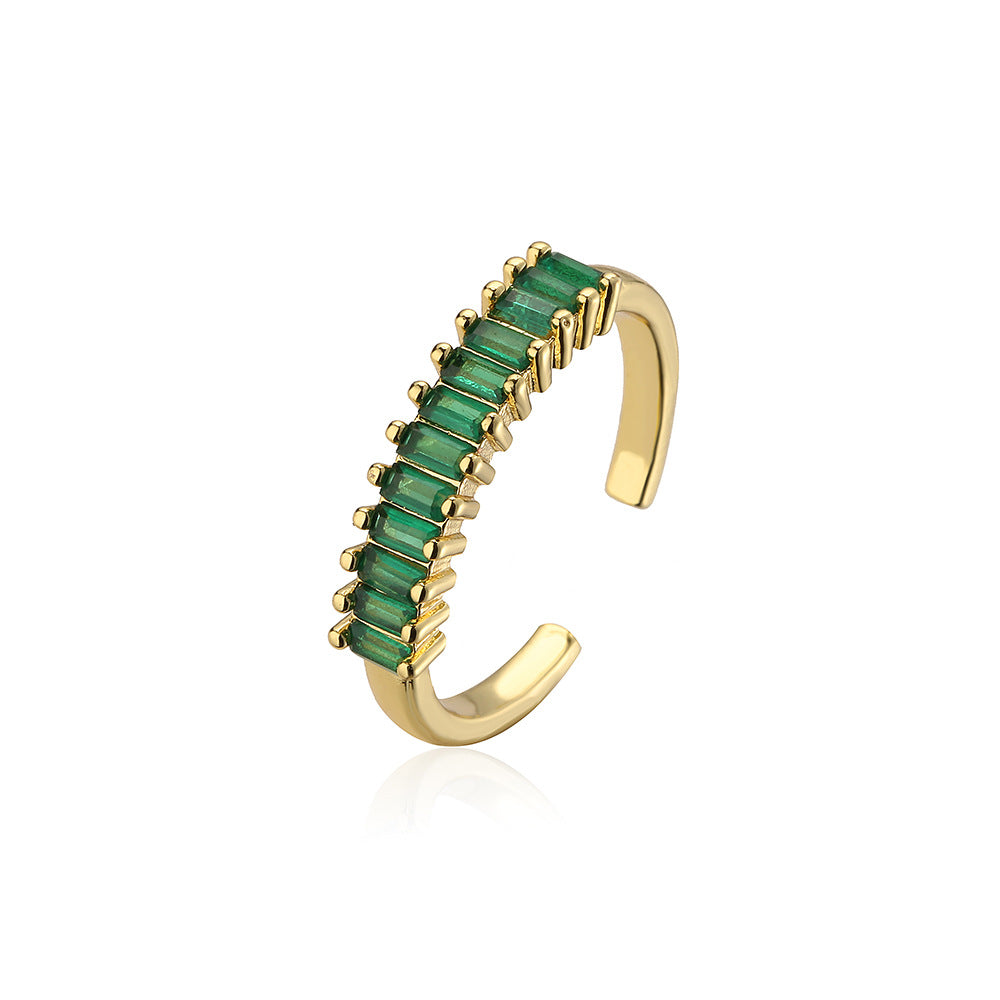 Anello da donna minimalista a T geometrico con intarsio in zirconi cubici e fascia in rame placcato oro