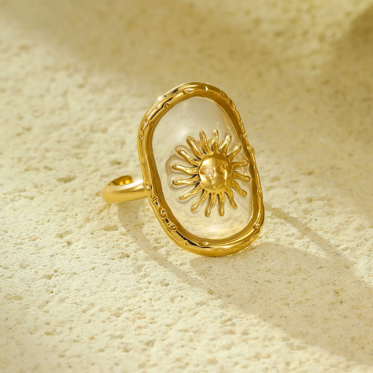 Minimalist Sunflower-Shaped Stainless Steel Ring with 18K Gold Plating for Women