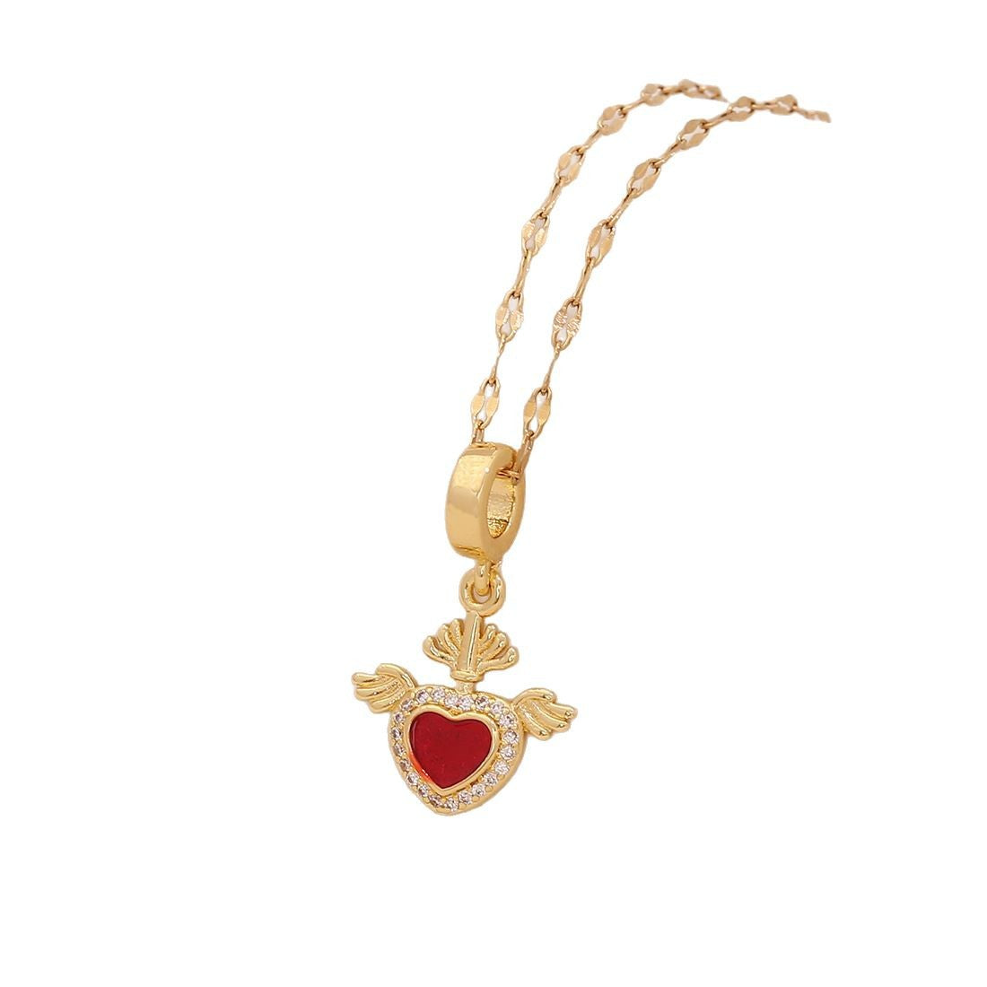 Collana con ciondolo a cuore intarsiato con strass e fiore a margherita in ottone, catena a serpente in acciaio inossidabile da donna, per creazione di gioielli fai-da-te