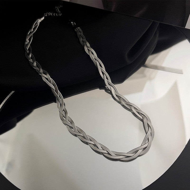 Collar de cadena de serpiente de doble capa de acero titanio chapado geométrico casual de lujo de acero inoxidable para unisex