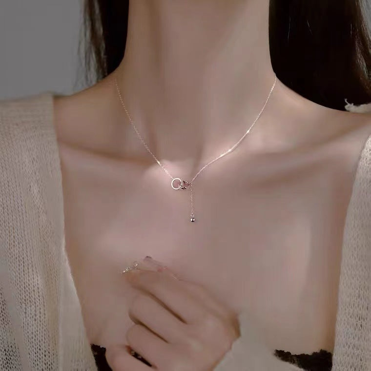 Collana con Ciondolo Doppio Anello Minimalista in Acciaio al Titanio Leggero da Donna con Finitura Elettroplaccata e Design a Catena O