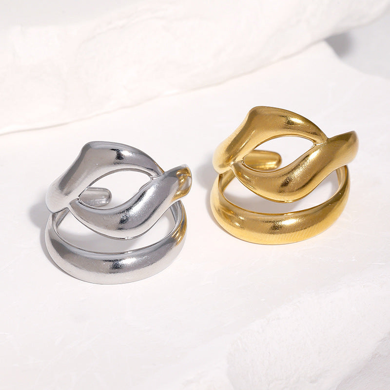 Minimalist Geometric Plated Stainless Steel Open Ring for Women