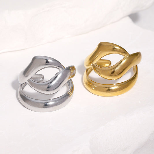 Minimalist Geometric Plated Stainless Steel Open Ring for Women