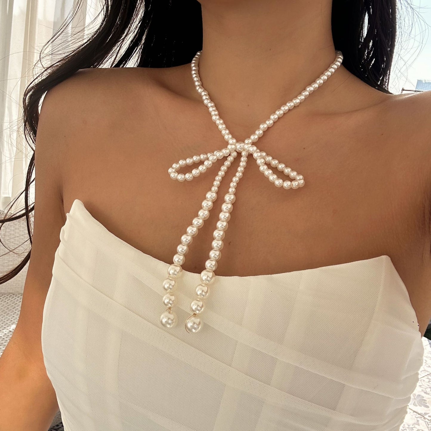 Vintage Luxury Geometric Rhinestone and Imitation Pearl Beaded Layered Necklace for Women
