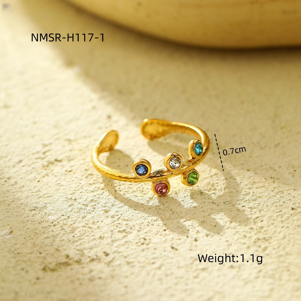 Anillo redondo vintage de acero inoxidable extragrande con diamantes de imitación de colores y acabado chapado para mujer