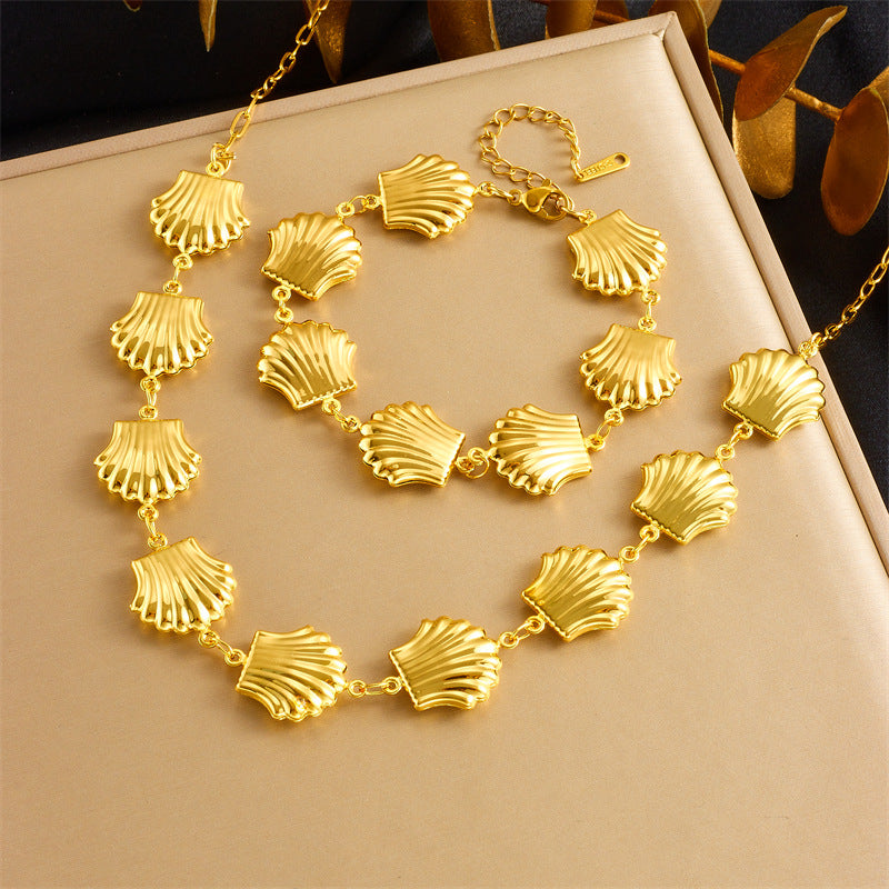 Personalized Gold Plated Stainless Steel Shell Jewelry Set for Women