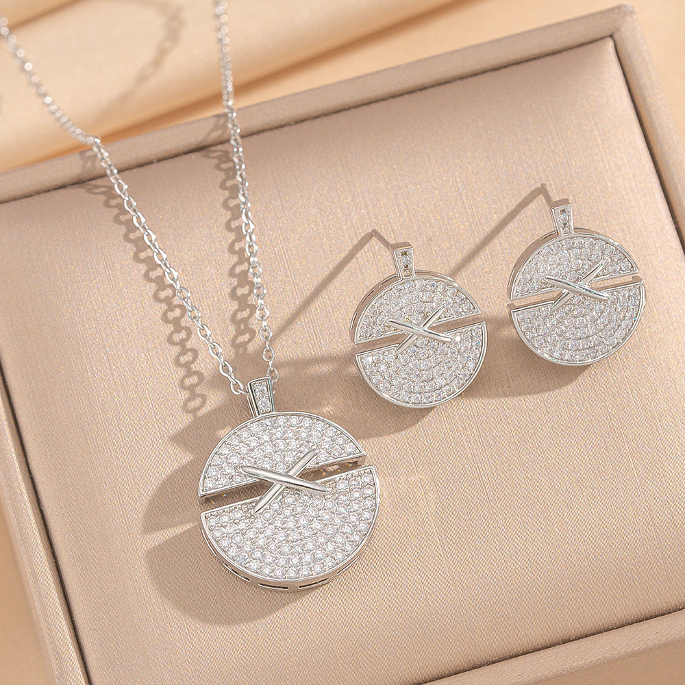 Minimalist Luxury Round Cross Pendant Necklace Set with Rhinestone Inlay in Gold-Plated Eco-Friendly Copper Snake Chain for Women and Men