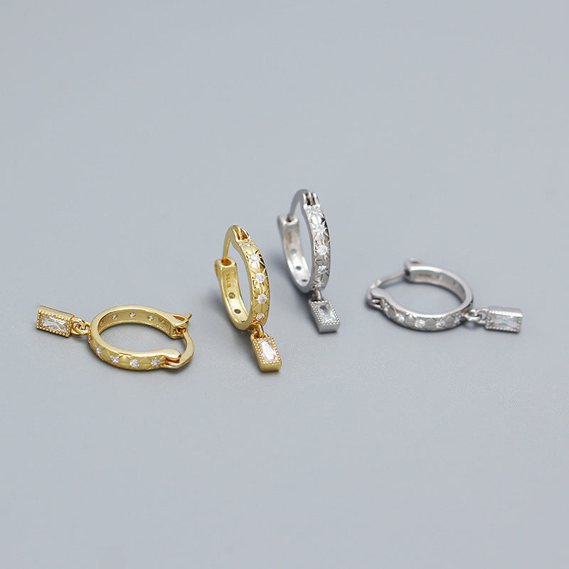 Eleganti orecchini a cerchio in argento sterling 925 placcati con stelle geometriche e zirconi cubici