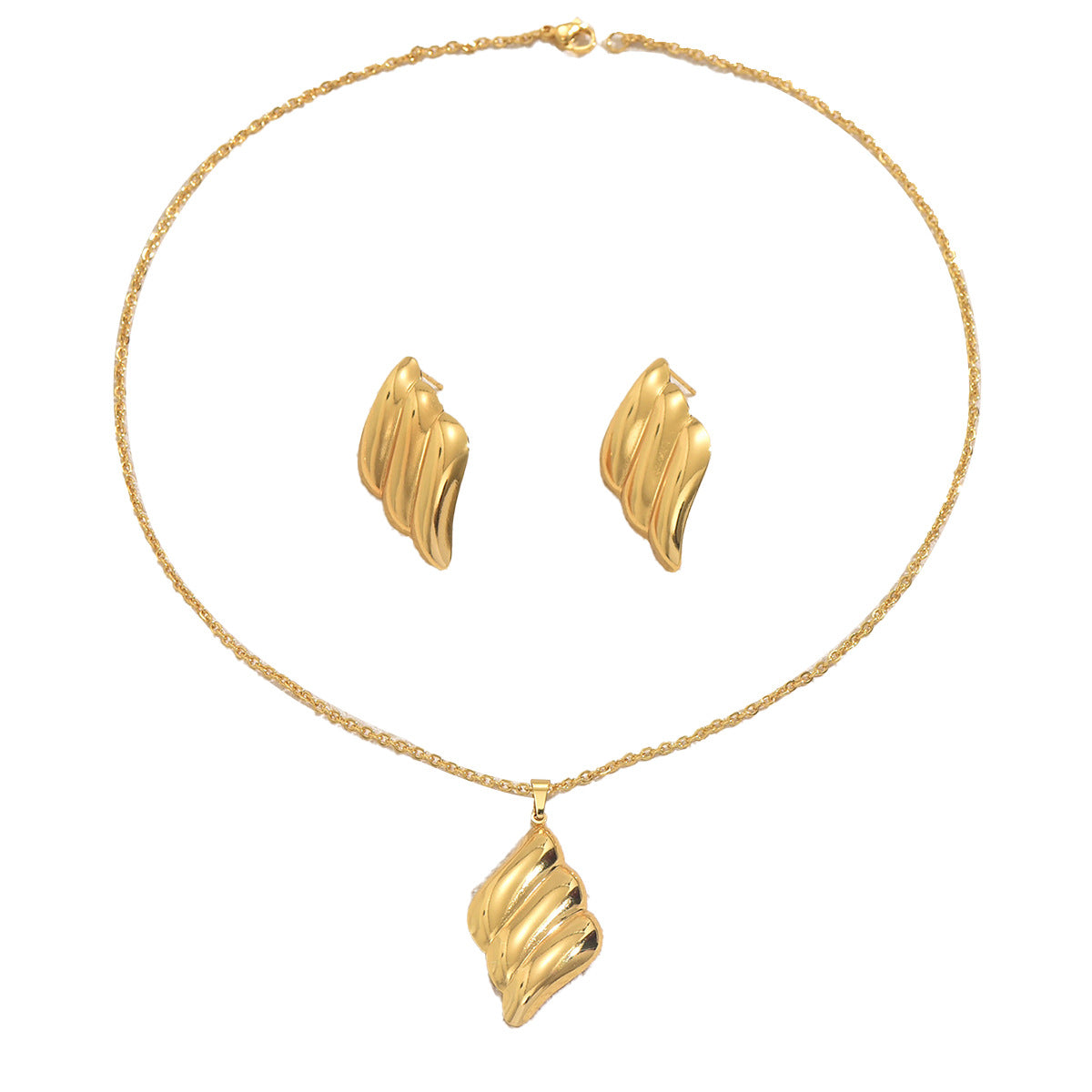 Set Collana con Pendente a Foglia Geometrica e Orecchini Abbinati in Lega con Finitura Placcata per Donna