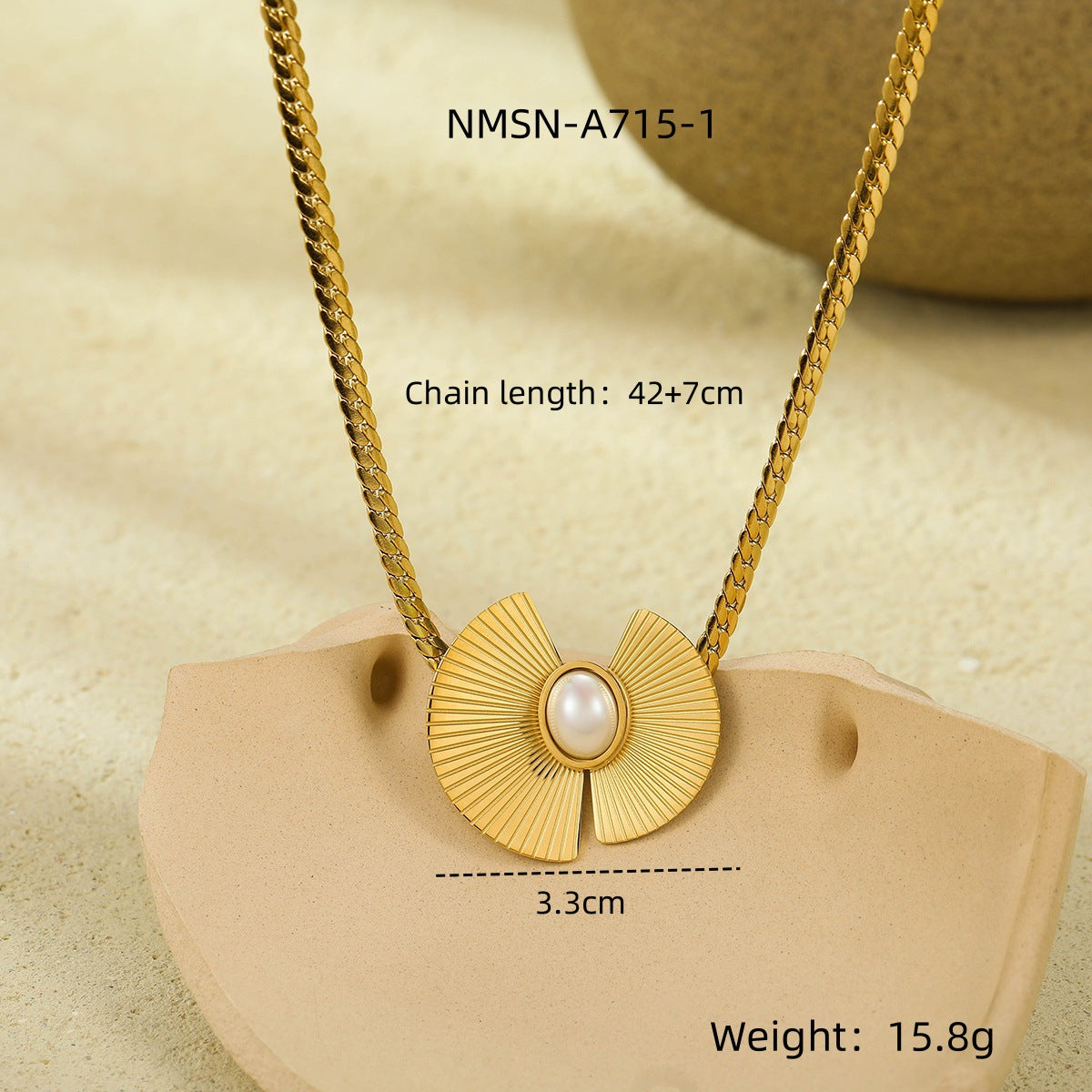 Collar con Colgante Asimétrico de Acero Inoxidable con Forma de Abanico y Detalles de Perlas para Mujer, Cadena Minimalista Galvanizada a la Clavícula