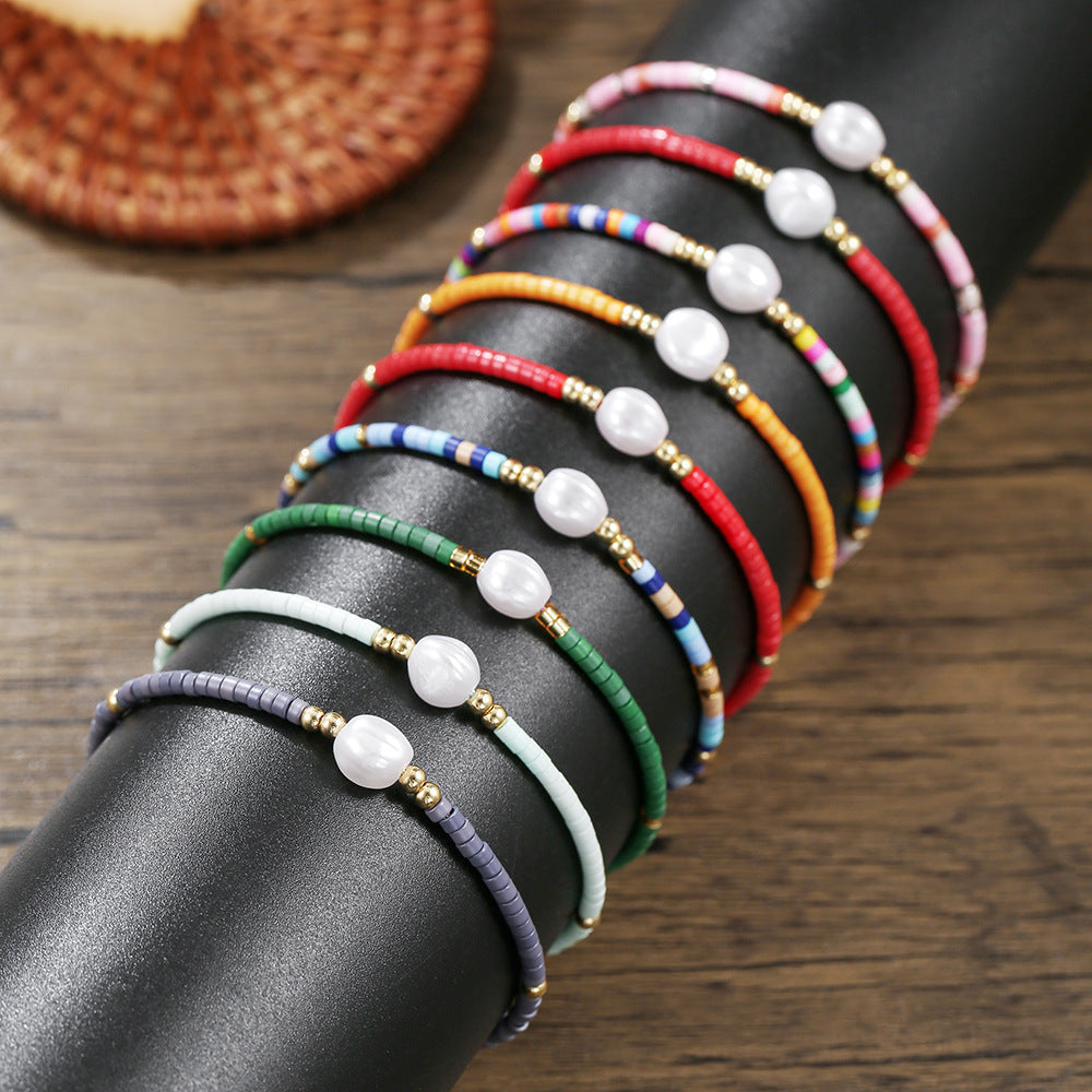 Bohemian Style Adjustable Braided Pearl Beaded Bracelet for Women with Rice Beads and Geometric Design