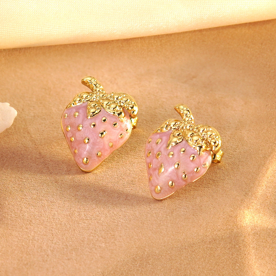 Sweet Drip Oil Stainless Steel Strawberry Earrings