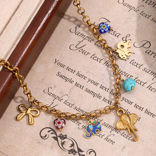 Collana con Pendente Geometrico Minimalista Animale da Donna in Acciaio Inossidabile con Placcatura in Oro 18K, Catenina Fatta a Mano