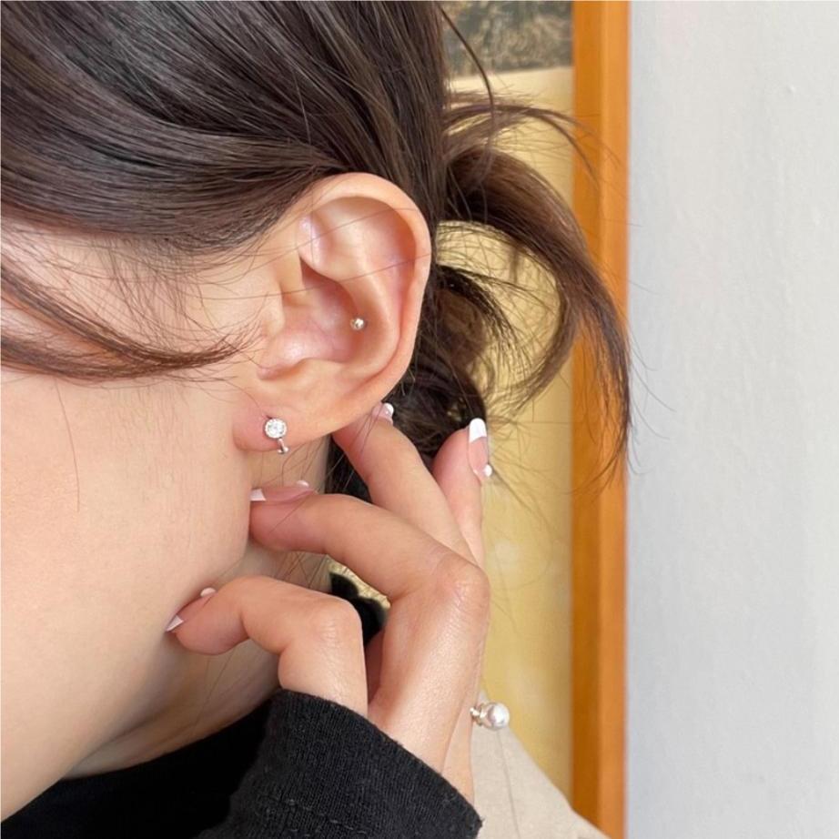 Minimalist Sweet 925 Sterling Silver Geometric Letter Cubic Zirconia Stud Earrings Gold Plated